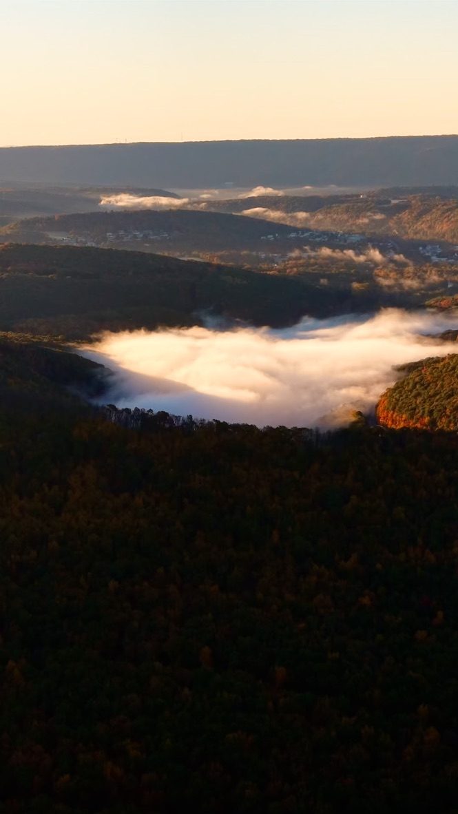 Fog filling the valley at sunrise near Jim Thorpe